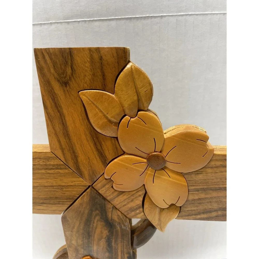 Handcrafted Inlaid Wooden Cross w/floral motif